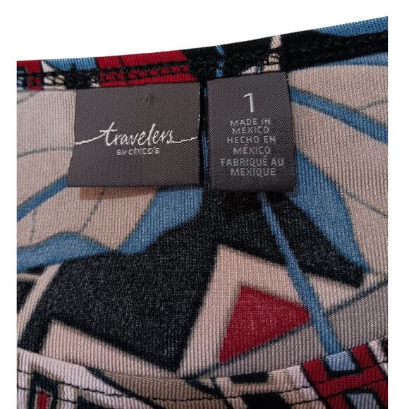 CHICO'S TRAVELERS 1 Slinky Long Tunic Top Asymmetric M/8‎ Colorful Vacation Work - Picture 5 of 8